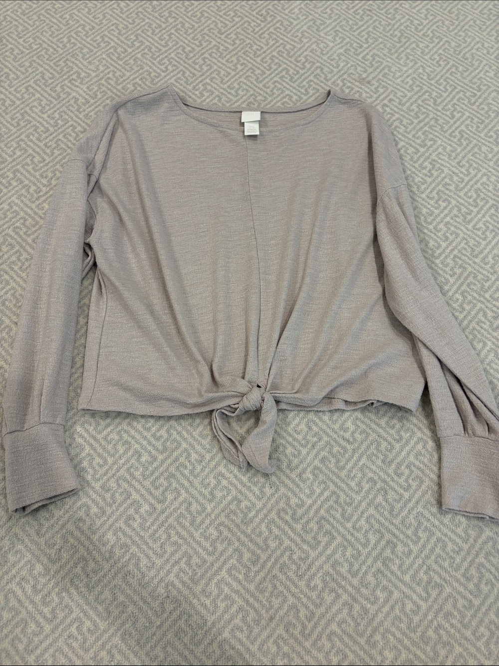 H&M Light Taupe Long-Sleeve Tie-Front Top